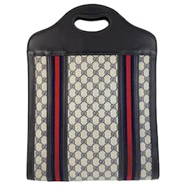 Gucci-Gucci Sherry Line Tote Bag-Brown,Navy blue