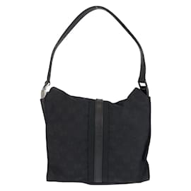 Gucci-Gucci Jackie Black GG Canvas Leather Shoulder Bag-Black