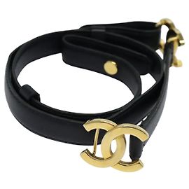 CHANEL COCO Mark Belt Leather 26.4"" Black Gold CC Auth yk17305 Black Golden