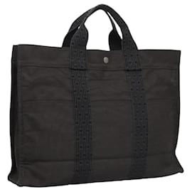 Hermès-HERMES Sac Tote Her Line MM Toile Gris Argent Auth 114287-Marron,Argenté