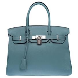 Hermès-HERMES Birkin 30 Bag in Blue Leather - 102504-Blue