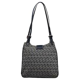 Fendi-FENDI Zucchino Canvas Shoulder Bag Navy Auth 114284-Navy blue