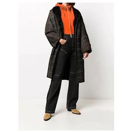 Autre Marque-A.N.G.E.L.O. Vintage Cult Brown Shearling Coat-Brown,Black,Sand