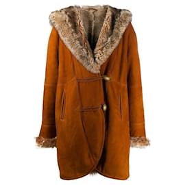 Autre Marque-A.N.G.E.L.O. Vintage Cult Orange Brown Suede Coat-Brown,Orange