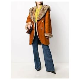 Autre Marque-A.N.G.E.L.O. Vintage Cult Orange Brown Suede Coat-Brown,Orange