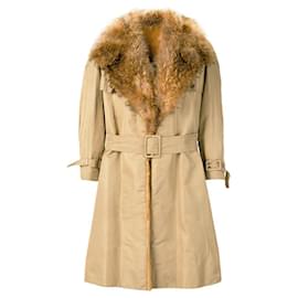 Autre Marque-A.N.G.E.L.O. Vintage Cult Beige Fabric and Fox Fur Trench-Beige