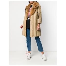 Autre Marque-A.N.G.E.L.O. Vintage Cult Beige Fabric and Fox Fur Trench-Beige