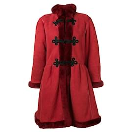 Autre Marque-Mario Borsato Red Shearling Coat-Red