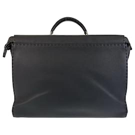 Fendi-Fendi Selleria Peekaboo Black Leather Briefcase-Black
