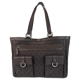 Gucci-Gucci Abbey Brown GG Canvas Leather Tote Bag-Brown