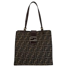 Fendi-Fendi Zucca Brown Canvas Leather Tote Bag-Brown