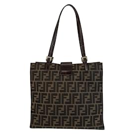 Fendi-Fendi Zucca Brown Canvas Leather Tote Bag-Brown