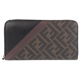 Fendi-Fendi Zucca Leather Long Wallet-Brown,Black