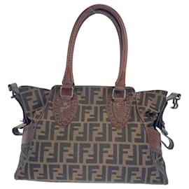 Fendi-Fendi Zucca Pattern Ethnico Brown Canvas Leather Shoulder Bag-Brown