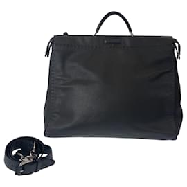 Fendi-Fendi Selleria Peekaboo Gray Leather Shoulder Bag-Brown
