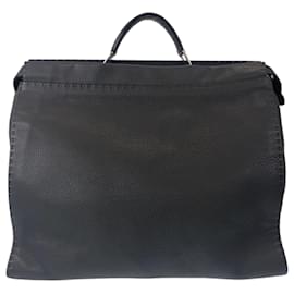 Fendi-Fendi Selleria Peekaboo Gray Leather Shoulder Bag-Brown