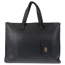 Fendi-Fendi Selleria Black Leather Briefcase-Black