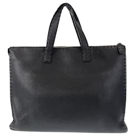 Fendi-Fendi Selleria Black Leather Briefcase-Black
