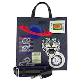 Gucci-Bolsa Tote Gucci Sherry Line Courier-Preto,Multicor