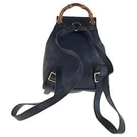 Gucci-Gucci Bamboo Black Gold Hardware Leather Backpack-Black