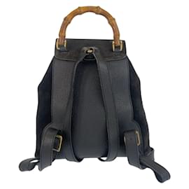 Gucci-Gucci Bamboo Black Gold Hardware Suede Leather Backpack-Black