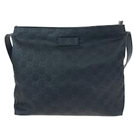 Gucci-Gucci Embossed Nylon GG Pattern Messenger Bag-Black