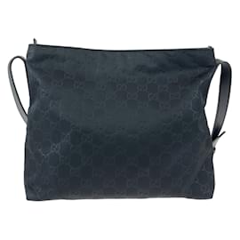 Gucci-Gucci Embossed Nylon GG Pattern Messenger Bag-Black