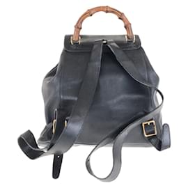 Gucci-Gucci Bamboo Black Gold Hardware Leather Backpack-Black
