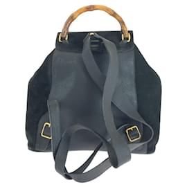 Gucci-Gucci Bamboo Black Gold Hardware Suede Leather Backpack-Black