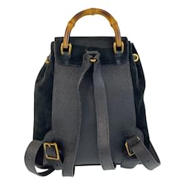 Gucci-Gucci Bamboo Black Gold Hardware Suede Backpack-Black