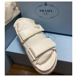 Prada-Prada white leather sandals-White