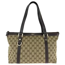 Gucci-Gucci Brown Beige GG Canvas Tote Bag-Brown,Beige