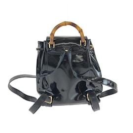 Gucci-Gucci Bamboo Black Gold Hardware Patent Leather Backpack-Black