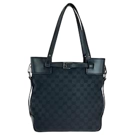 Gucci-Gucci Black GG Canvas and Leather Tote Bag-Black
