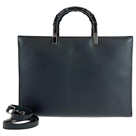 Gucci-Gucci Bamboo Black Leather Tote Bag-Black