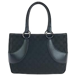 Gucci-Gucci Black GG Canvas Leather Tote Bag-Black