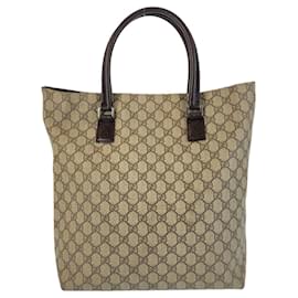 Gucci-Gucci Brown GG Supreme Canvas Leather Tote Bag-Beige