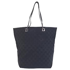Gucci-Gucci Black GG Canvas Leather Tote Bag-Black