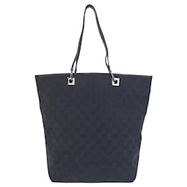 Gucci-Gucci Black GG Canvas Leather Tote Bag-Black