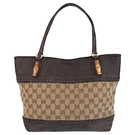 Gucci-Gucci Bamboo Beige Brown Tote Bag-Brown