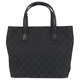Gucci-Gucci Black GG Canvas Leather Tote Bag-Black