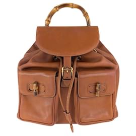 Gucci-Gucci Bamboo Leather Backpack-Light brown,Camel