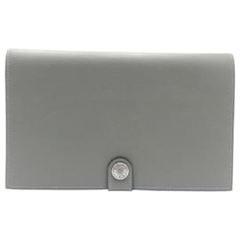 Hermès-Hermes R.M.S Tutanman Gray Leather Long Wallet-Brown