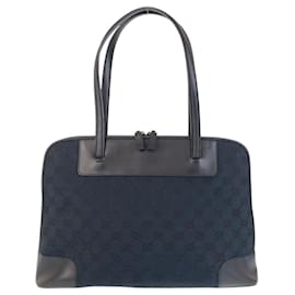 Gucci-Gucci Black GG Canvas Leather Tote Bag-Black