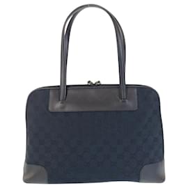 Gucci-Gucci Black GG Canvas Leather Tote Bag-Black