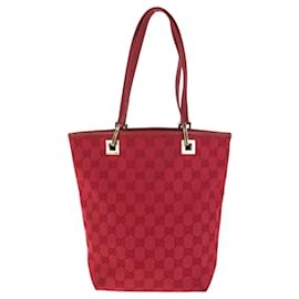 Gucci-Gucci Red GG Canvas Leather Tote Bag-Red