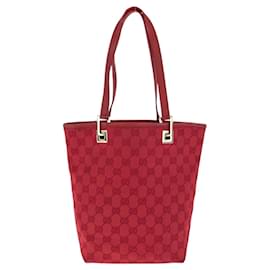 Gucci-Gucci Red GG Canvas Leather Tote Bag-Red