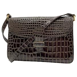 Yves Saint Laurent-Yves Saint Laurent Crocodile Embossed Shoulder Bag-Brown