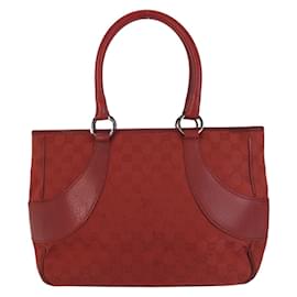 Gucci-Gucci Red GG Canvas Leather Tote Bag-Red