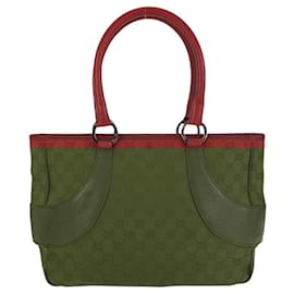 Gucci-Gucci Red GG Canvas Leather Tote Bag-Red